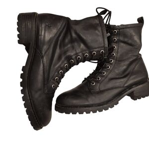 Frye Black Leather Lace-Up Combat Boots